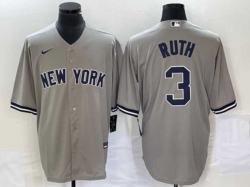 Men%27s New York Yankees #3 Babe Ruth Grey Stitched Cool Base Nike Jersey